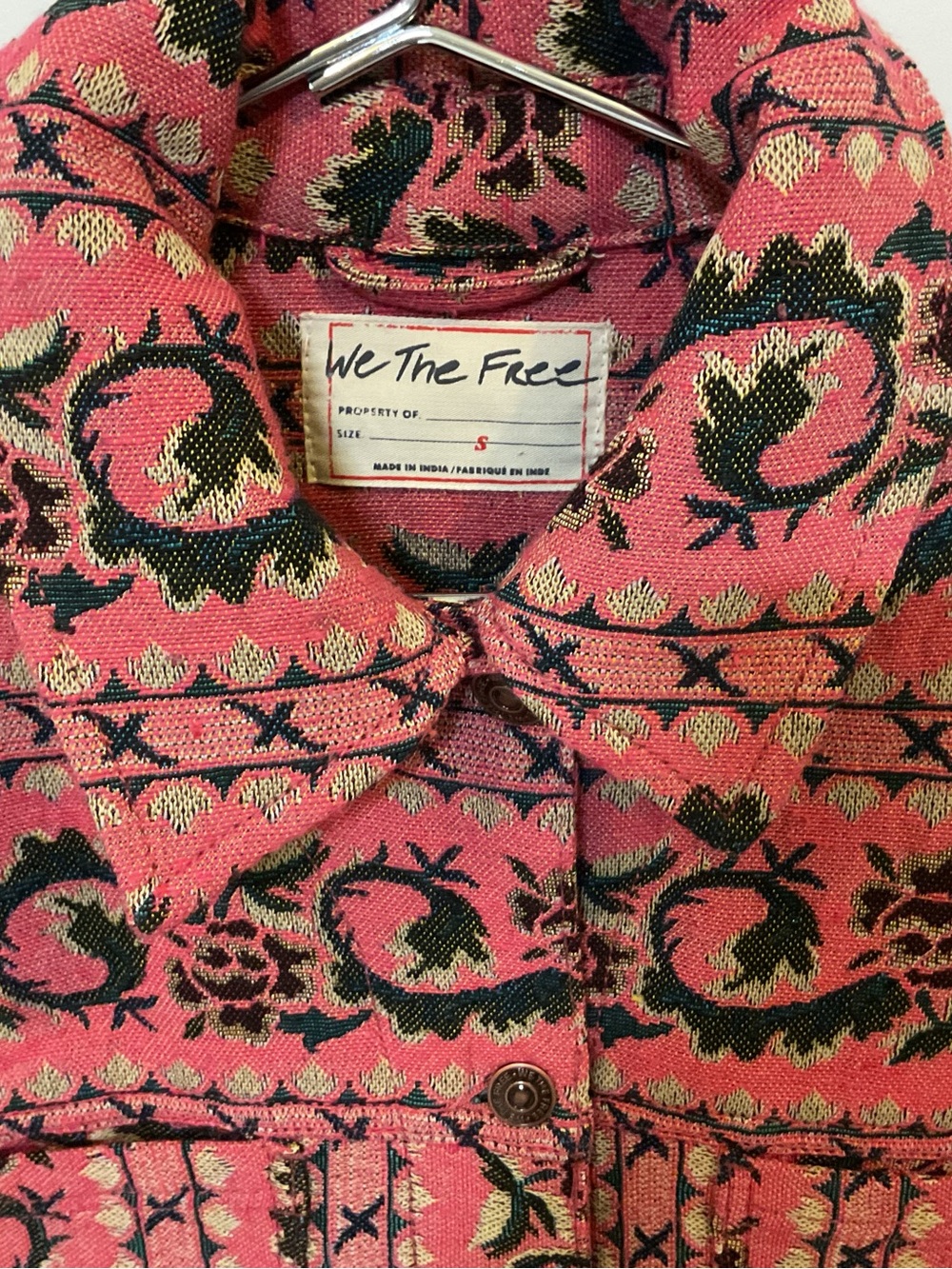 Free People “We The Free” Pink Floral Tapestry Bomber Jacket size S